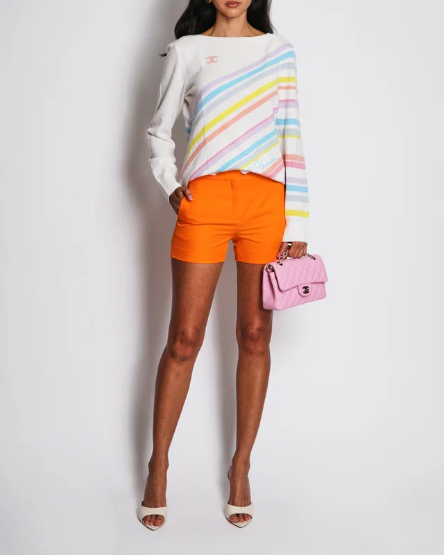 Chanel 19/C "La Pausa" Ivory Striped Multicolour CC Jumper Size FR 40 (UK 12) in White Cashmere from Sellier