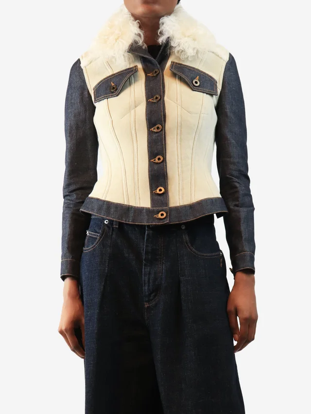 Burberry Cream and navy shearling denim coat - size UK 10 in White Denim from Sign of the Times