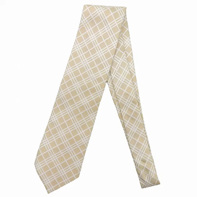 Burberry Bias Check Pattern Tie Beige/White in White Silk from VINTAGE QOO TOKYO