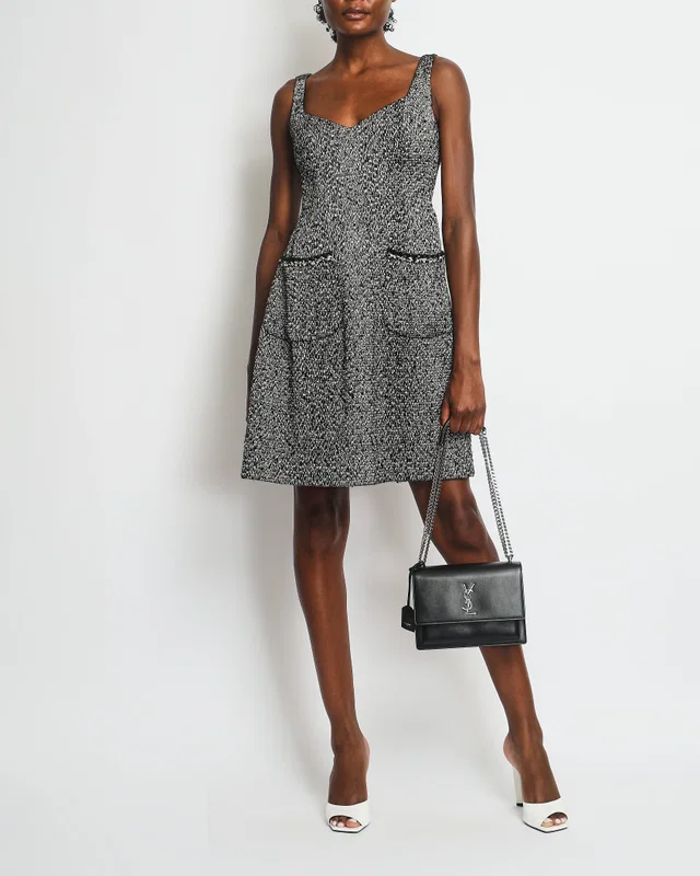 Chanel Grey and Black Tweed Sleeveless Mini Dress Size FR 38 (UK 10) in Black Tweed from Sellier