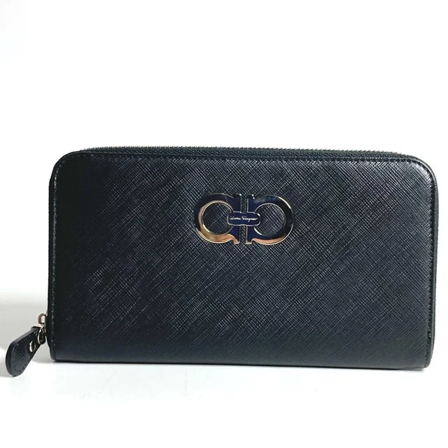 Ferragamo Gancini Logo Long Wallet, Round Zipper, Leather, Men's & in black Leather from Poshmark