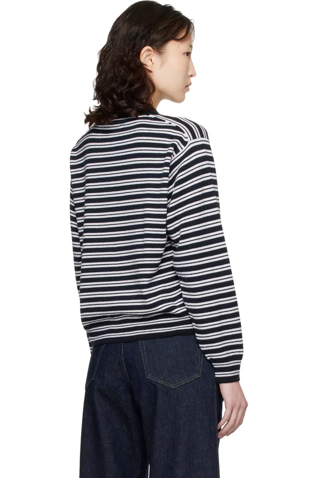 Cordera Black & White Merino Wool Striped Polo Cardigan, photo 3 of 4 from SSENSE