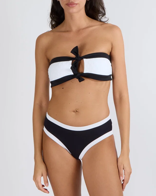 Chanel Black Ribbed Bikini Bottoms with White Trims and Gold Crystal Embellished CC Logo Detail Size… in Black from Sellier