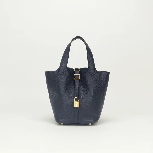 Hermès Picotin Lock PM 18 Tote Bag Taurillon Clemence Blue Indigo Blueindigo in Blue Clemence leather from The Reluxe