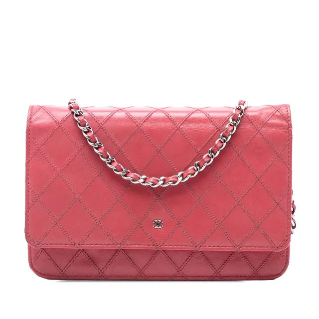 Pink Chanel CC Lambskin Wild Stitch Wallet on Chain Crossbody Bag in Pink Lambskin from Designer Revival