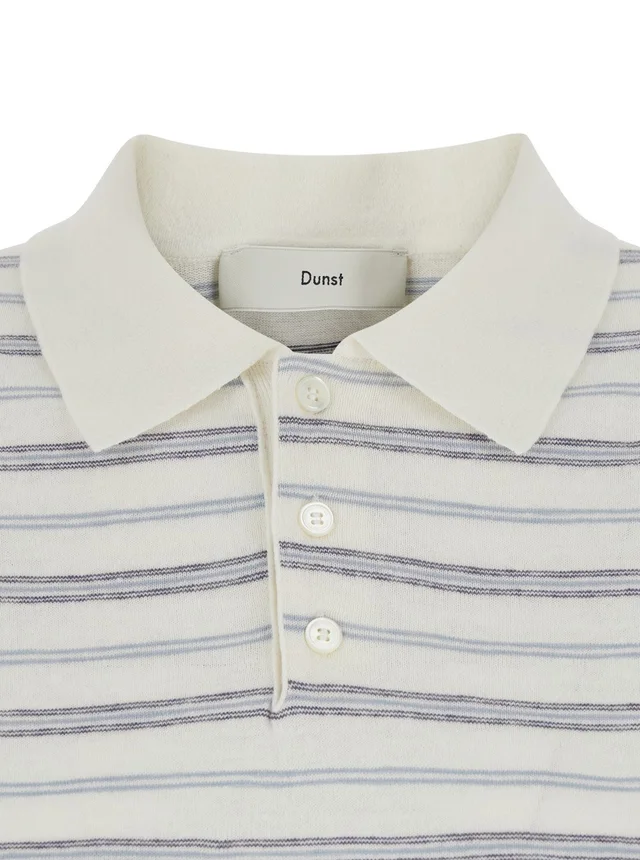 DUNST White Polo Shirt with classic collar and all-over striped motif in linen blend for women in White 55% Linen 45% Cotton, photo 6 of 6 from Gaudenzi Boutique