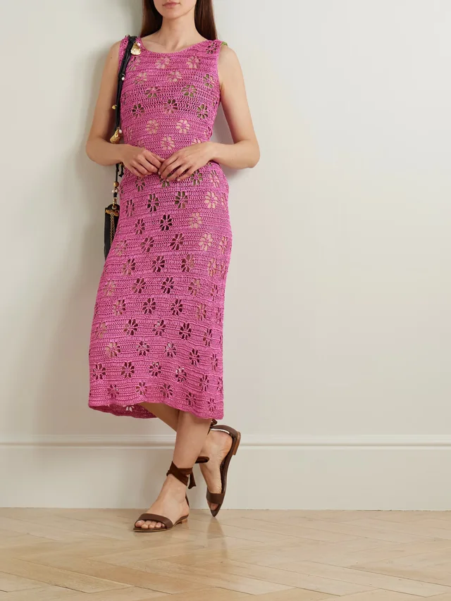 CALLE DEL MAR Crocheted midi dress in Pink, photo 2 of 2 from NET-A-PORTER (Canada)
