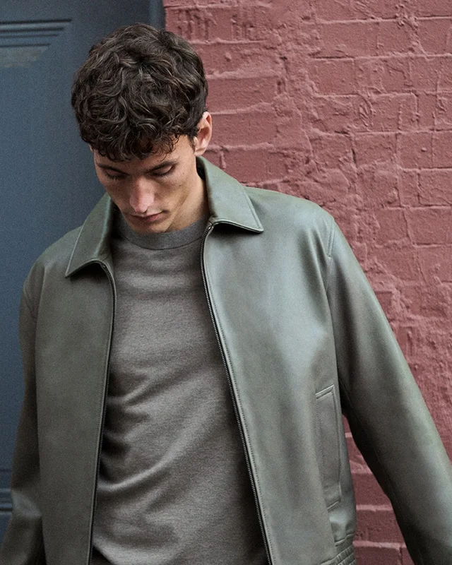 Theory Wyatt Zip Jacket in Leather in MOREL 100% Lamb Leather, photo 14 of 14 from Theory