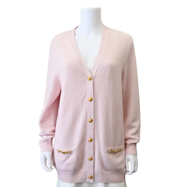 Celine Gold-Tone Anchor Button Cashmere Cardigan in Gold Cashmere from Clotheshorse Anonymous