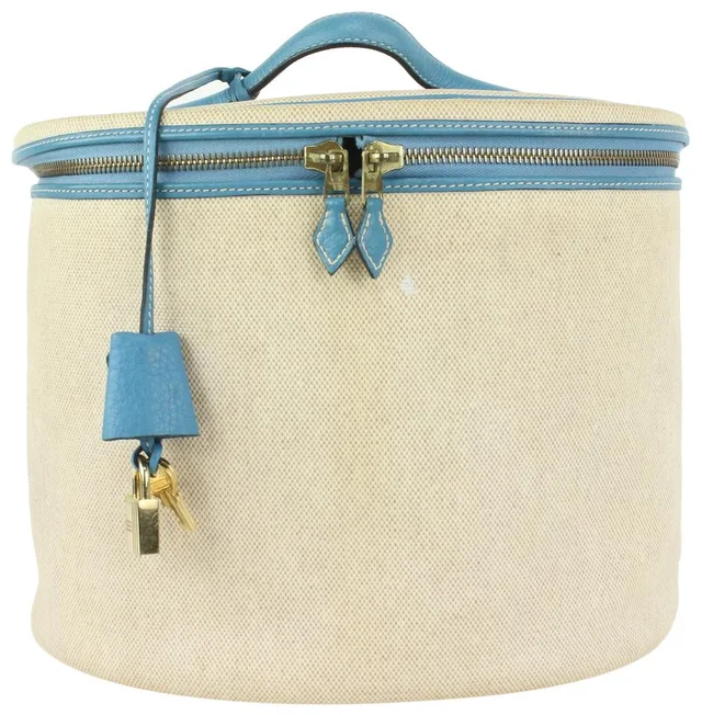 Hermès Blue Jean Leather x Toile Intercity Vanity Tote Bag in Blue Leather from Bagriculture