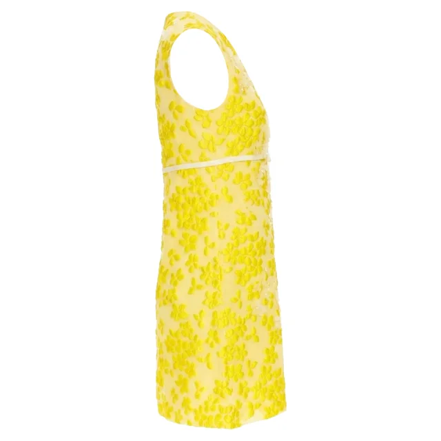 Giambattista Valli silk floral cloque mini bow dress in yellow, photo 4 of 6 from ShopSimon