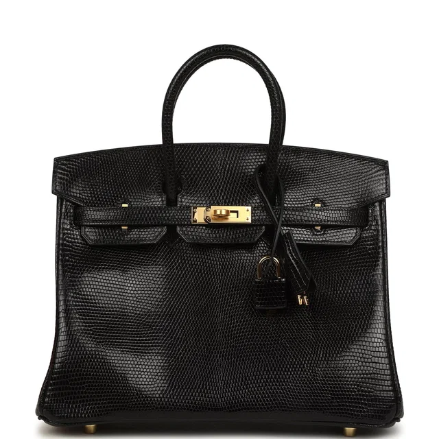 Hermès Birkin 25 Black Shiny Varanus Niloticus Lizard Gold Hardware in Black Lizard from Madison Avenue Couture