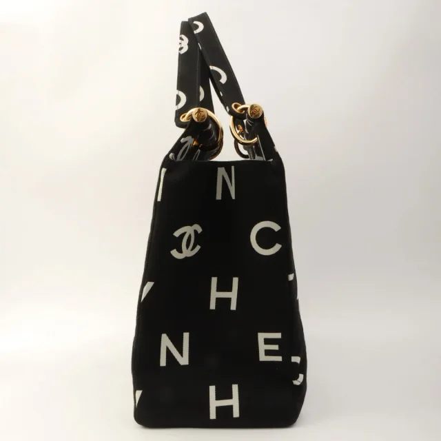 Chanel Circa 1997 Canvas CC Mark Logo Print Tote Bag Black/White in Black Canvas from VINTAGE QOO TOKYO, photo 5 of 11