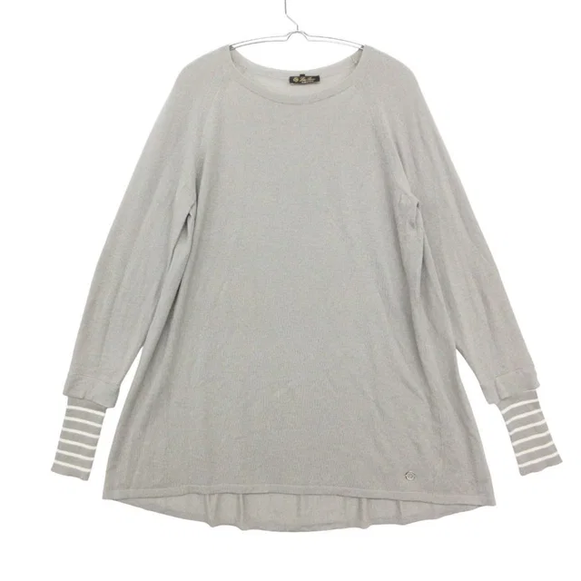 Loro Piana Knit Cashmere Sweater Long Sleeve Contrast Border Layered Style Gray in Grey Cashmere from The Reluxe