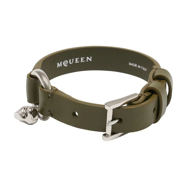 Alexander McQueen Calfskin With Skull Charm Belt — Green in Green Calfskin from HEWI
