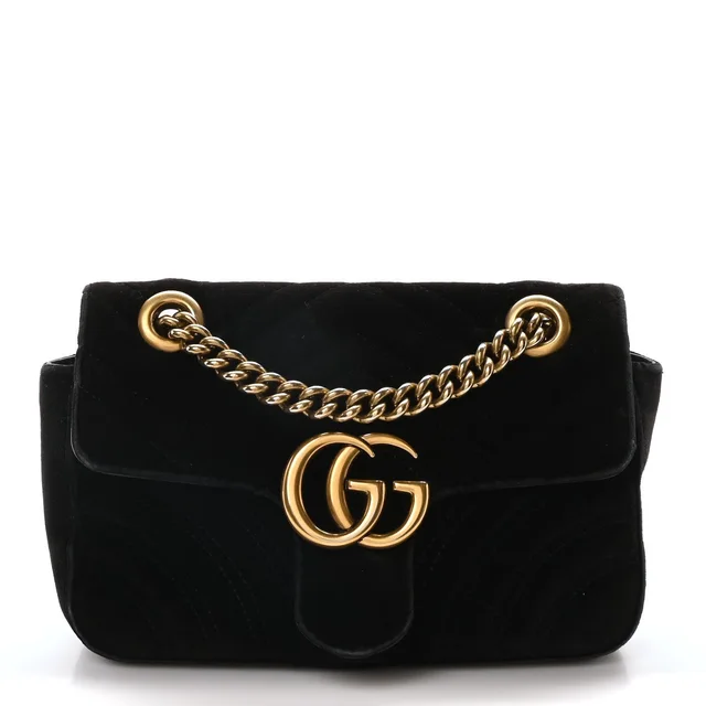 Gucci Velvet Matelasse Medium GG Marmont Shoulder Bag - Black in Black Velvet from H&T