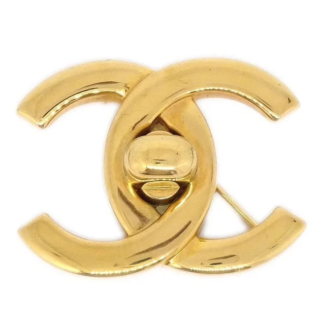 Chanel 1996 CC Turnlock Brooch Gold Large in Gold from AMORE Vintage Tokyo