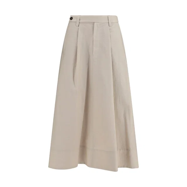 Brunello Cucinelli Beige Cotton Midi Skirt in Beige Nylon from HEWI