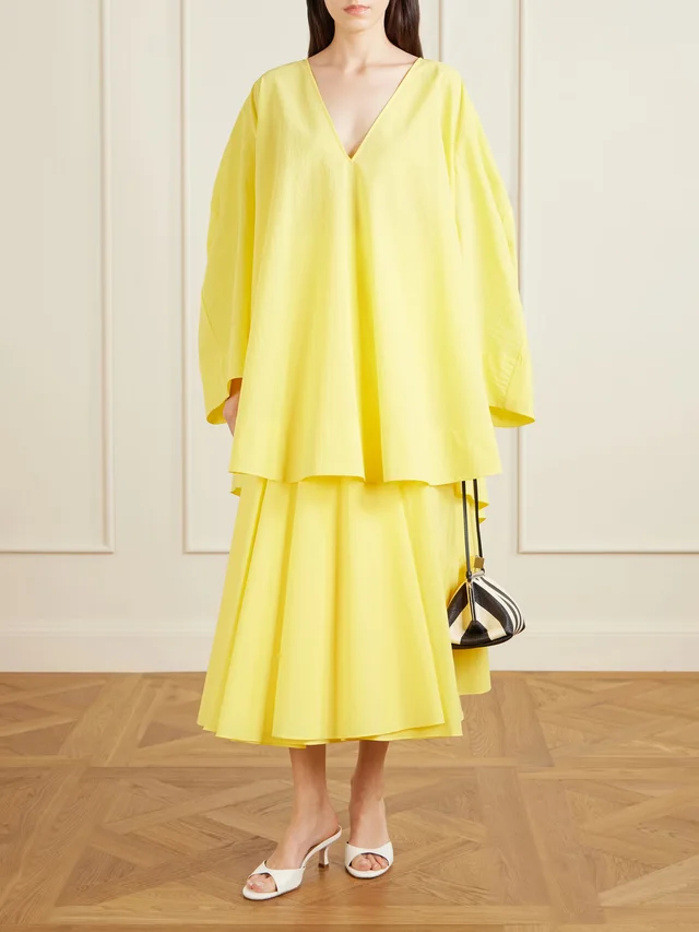 JACQUEMUS Paysan asymmetric cotton-blend crepon midi skirt in Yellow, photo 2 of 2 from NET-A-PORTER (Canada)