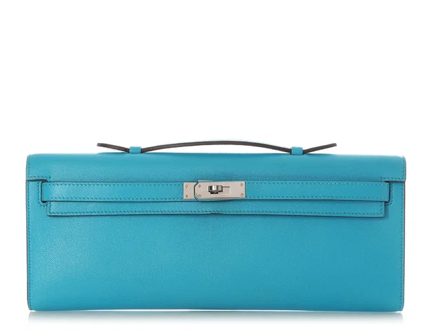 Hermès Bleu Azteque Chèvre Calcutta Kelly Cut in Blue Goatskin from Ann's Fabulous Finds