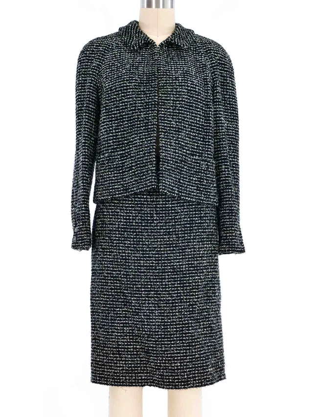 2000s Chanel Black And White Tweed Skirt Suit in Black Tweed from Arcade Vintage