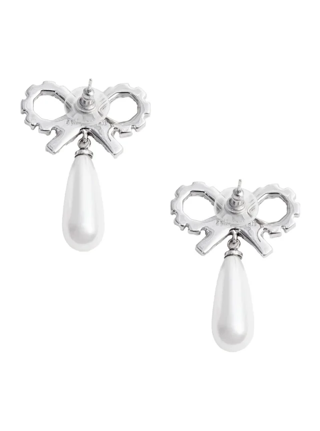 Self-portrait Earrings 'RS26631EPPEARL' with Bow and Pearl Pendant in Silver Color for Women in 100% Copper, photo 3 of 6 from Gaudenzi Boutique