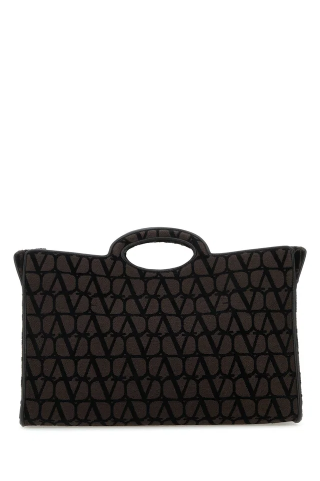 Valentino Garavani Monogram Jacquard Top Handle Bag — Black Viscose Cotton Polyester Hand in Black from HEWI