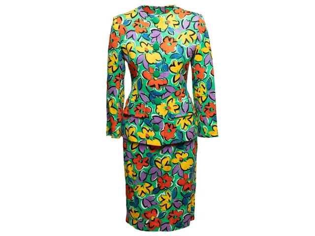 Vintage Green & Multicolor Givenchy Floral Print Skirt Suit Size US M in Green from Designer Revival