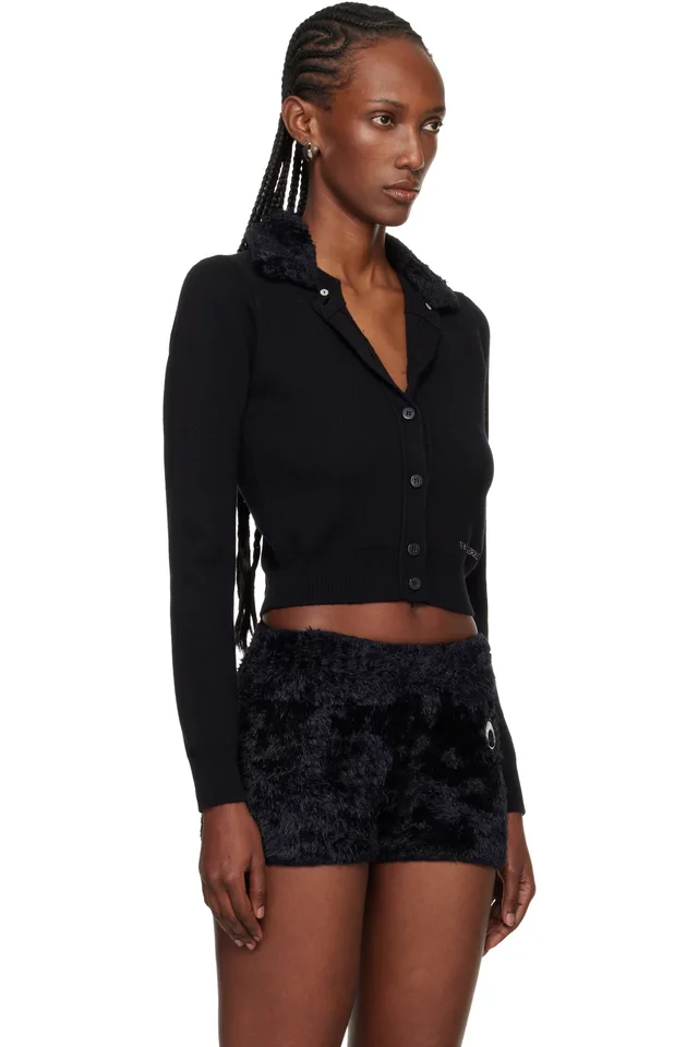 Marine Serre Black Merino Wool Knit Cropped Cardigan, photo 2 of 4 from SSENSE