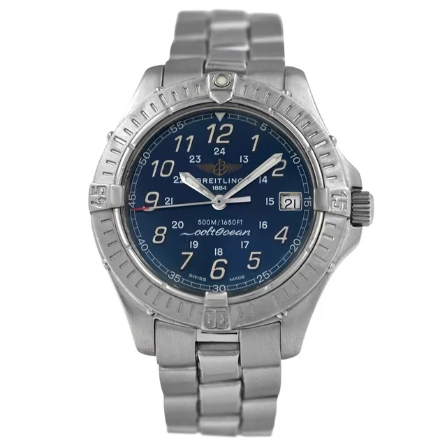 Breitling Colt Ocean Quartz Blue Dial Mens Watch A64350 in silver|blue|gray from Jomashop.com