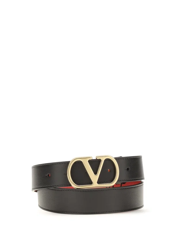 Valentino Garavani Reversible Vlogo Signature Belt — Black Calf Leather Bos Taurus in Black Calfskin from HEWI