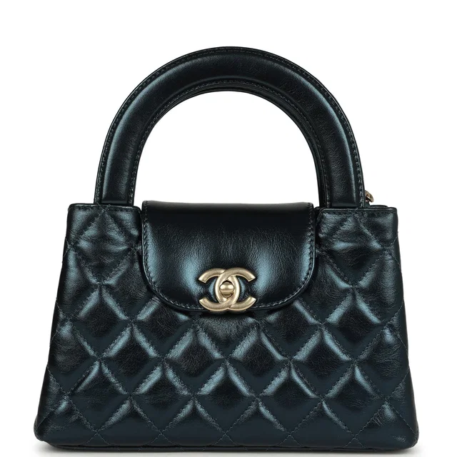 Chanel Small Kelly Shopper Metallic Blue Calfskin Brushed Gold Hardware in Blue Calfskin from Madison Avenue Couture