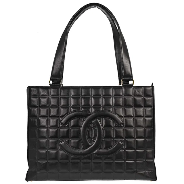 Chanel 2002-2003 Black Lambskin Choco Bar Tote Handbag in Black Lambskin from AMORE Vintage Tokyo