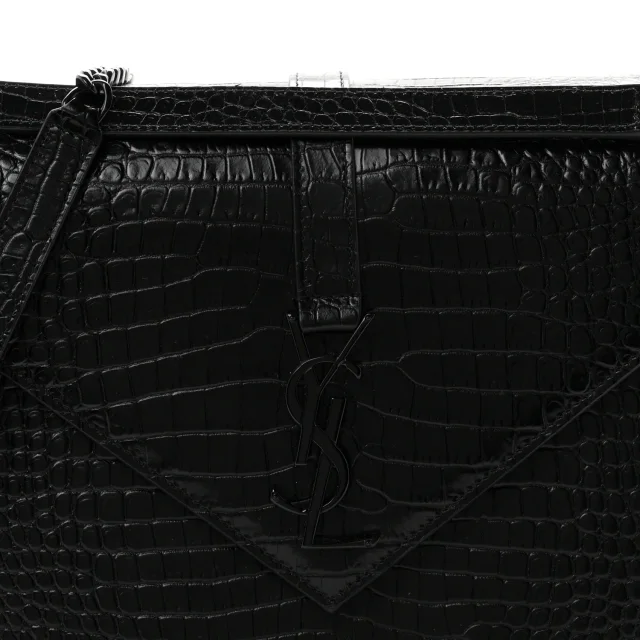 Saint Laurent Crocodile Embossed Monogram Large Satchel Black in Black Calfskin from FASHIONPHILE, photo 8 of 10