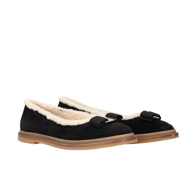 Ferragamo Varina Winter Black Ballet Flats in Black Suede from HEWI