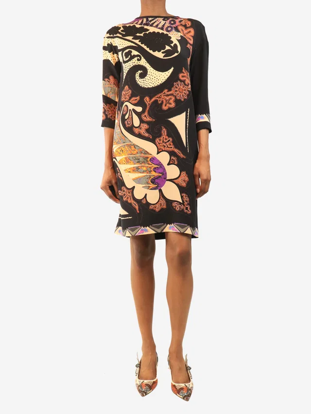 Etro Black floral-paisley midi dress - size UK 6 in Black Silk from Sign of the Times