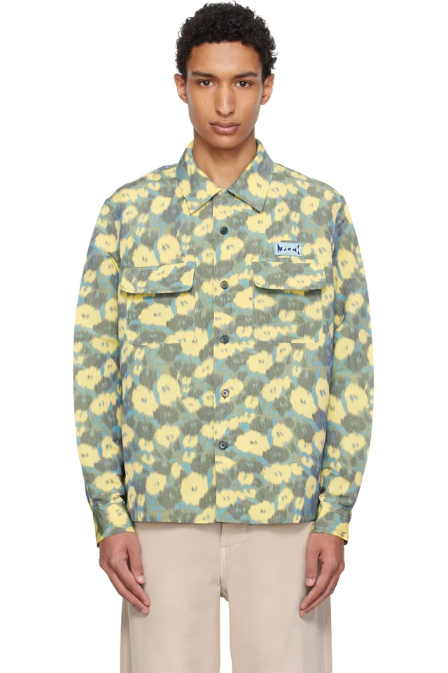 Marni Green & Yellow Linen Blend Blurry Floral Print Shirt, image 1 of 1 from SSENSE
