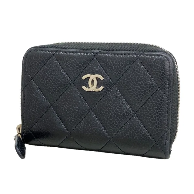 Chanel Coin Purse Quilted Caviar Leather Black Silver in Black Caviar leather from The Reluxe