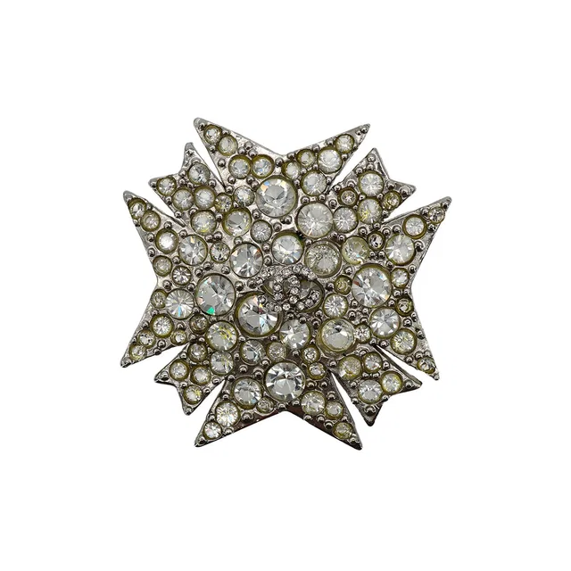 Chanel Cocomark Rhinestone Brooch Silver Accessory 05V in Silver from Luxury Promise