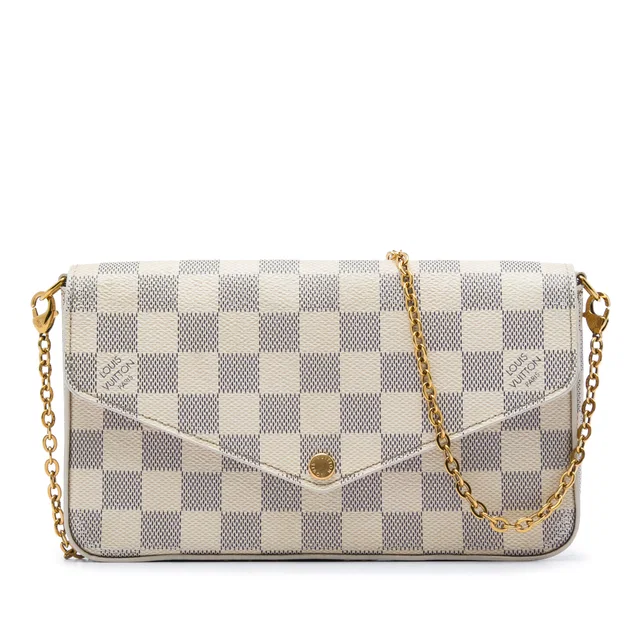 White Louis Vuitton Damier Azur Pochette Felicie Crossbody Bag in White Canvas from Designer Revival