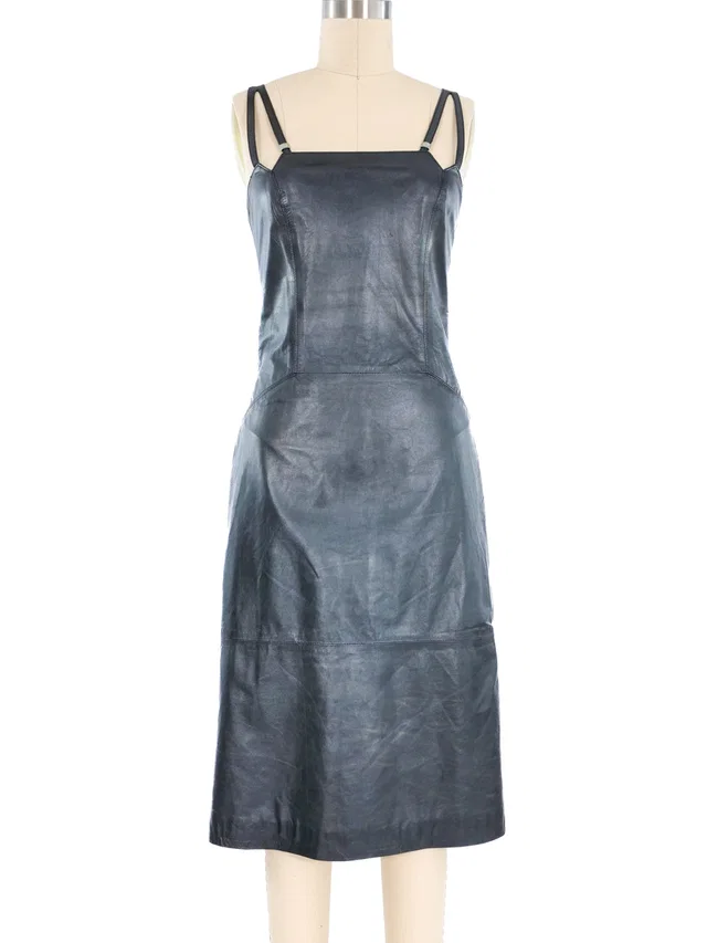 Versace Gunmetal Leather Dress in Leather from Arcade Vintage
