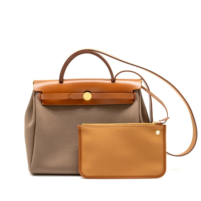 Hermès Herbag 31 zip bag canvas / hunter leather etoupe / dune / fauve GHW stamp Z in Taupe Canvas from EMIER
