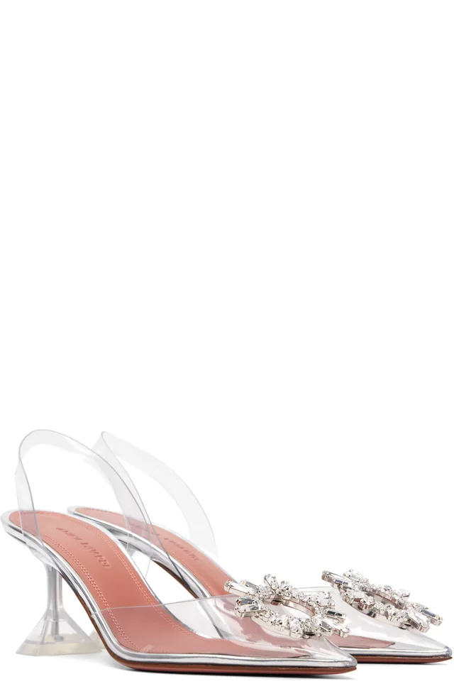 Amina Muaddi Transparent Begum Glass Sling 70 Heels, photo 4 of 5 from SSENSE