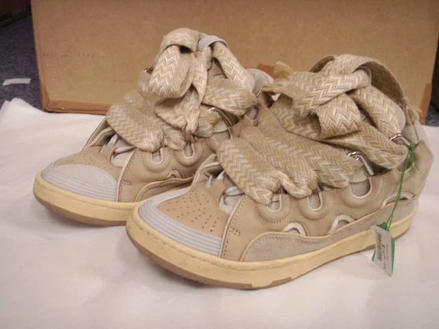 Lanvin Curb Sneakers Trainers - Size 5. -6 - Unisex - Men's in Beige Calfskin from Oxfam Online Shop