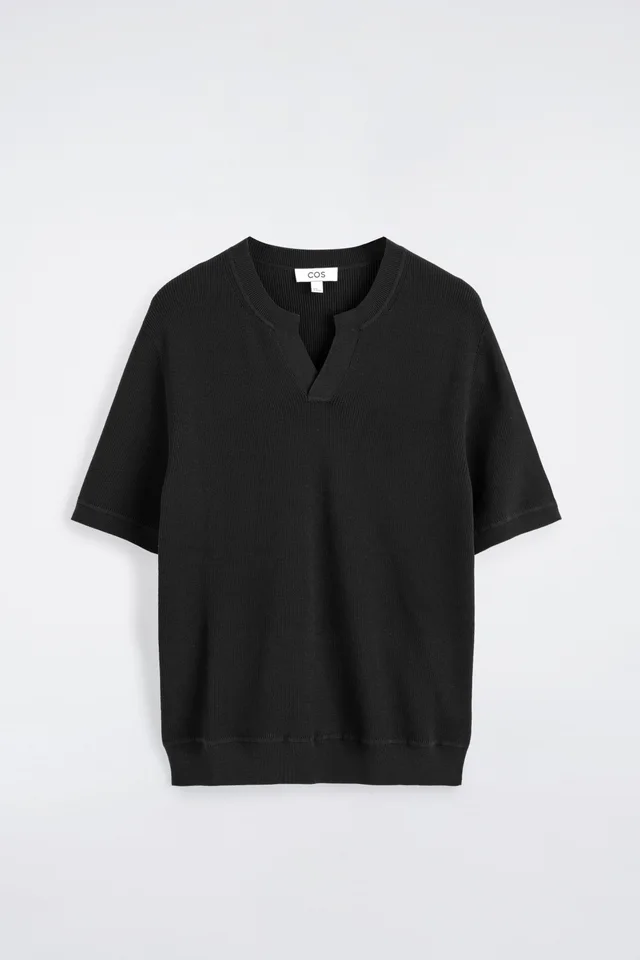 COS OPEN-COLLAR HENLEY T-SHIRT in Black, photo 7 of 7 from COS (Canada)