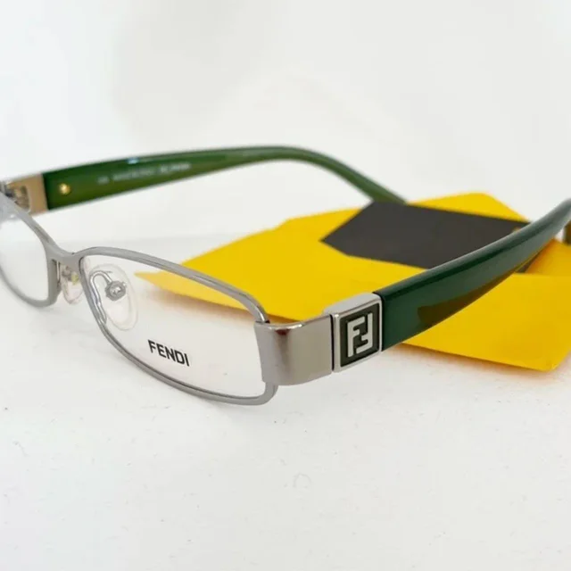 Fendi Women's Sunglasses - Green/Silver in silver|gray|green from Depop, photo 8 of 8