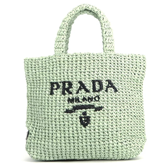 Prada Crochet Tote Bag Green1BG422_2A2T_F0934 Raffia Size Small in Raffia from GALLERY RARE