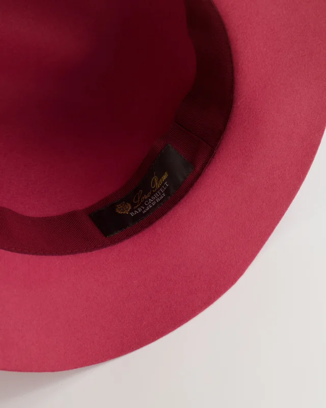 Loro Piana Hot Pink Baby Cashfelt Hat with Burgundy Ribbon and Champagne Gold Logo Detail Size S in Burgundy Cashmere from Sellier, photo 9 of 10