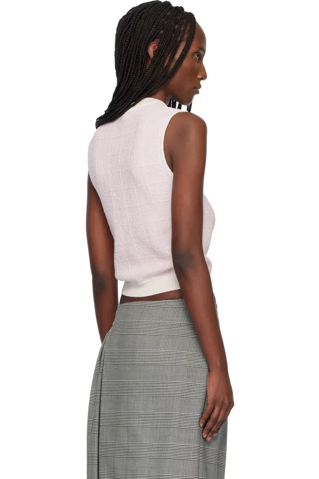 BALMAIN Pink Tweed Button Crop Tank Top, photo 3 of 4 from SSENSE