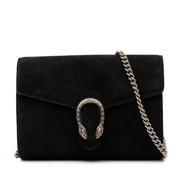 Black Gucci Suede Dionysus Wallet on Chain Crossbody Bag in Black Suede from Designer Revival